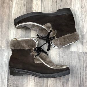 Yodelers Vintage Leather & Faux Fur Boots Size 8.5